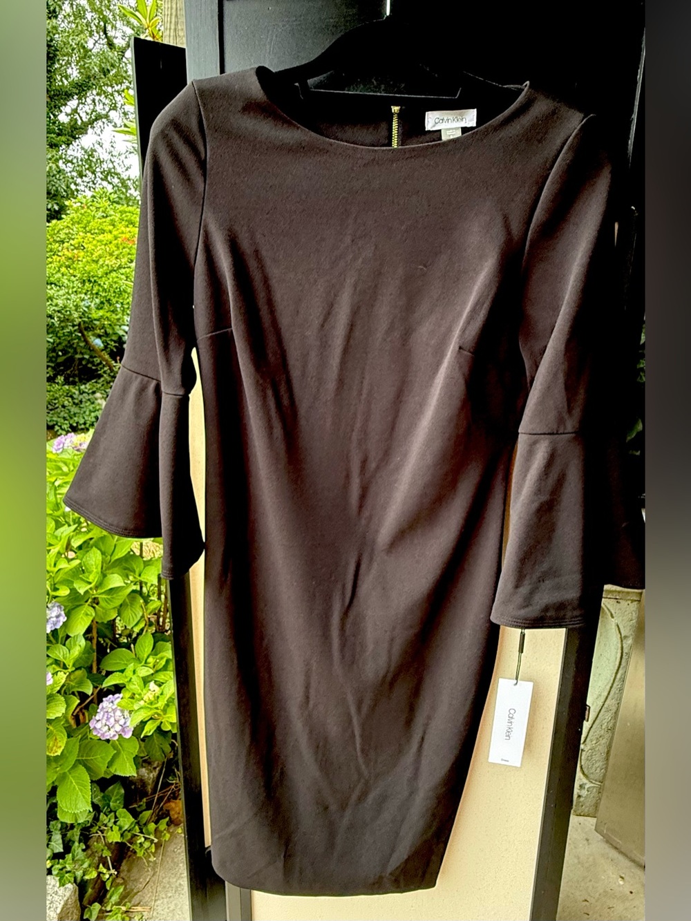 Calvin Klein Black Three-Quarter Bell Sleeve Sheath Dress